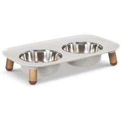 Adjustable Elevated Light Grey Double Feeder with Stainless Bowls