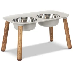 Adjustable Elevated Light Grey Double Feeder with Stainless Bowls