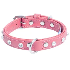 Athens Dog Collar Leather with Rhinestone Bubblegum Pink