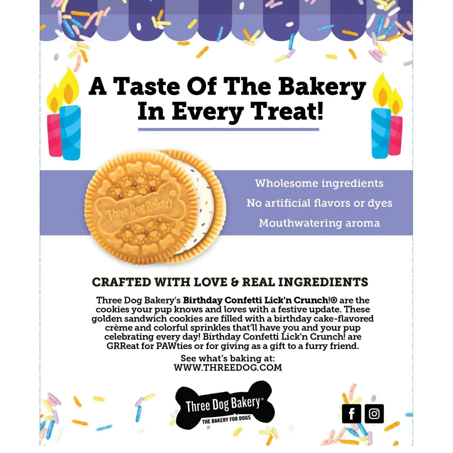 Birthday Confetti Lick'n Crunch! Sandwich Cookie Dog Treats