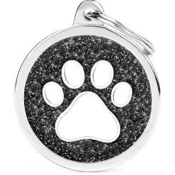 Black Glitter Paw Circle ID Tag