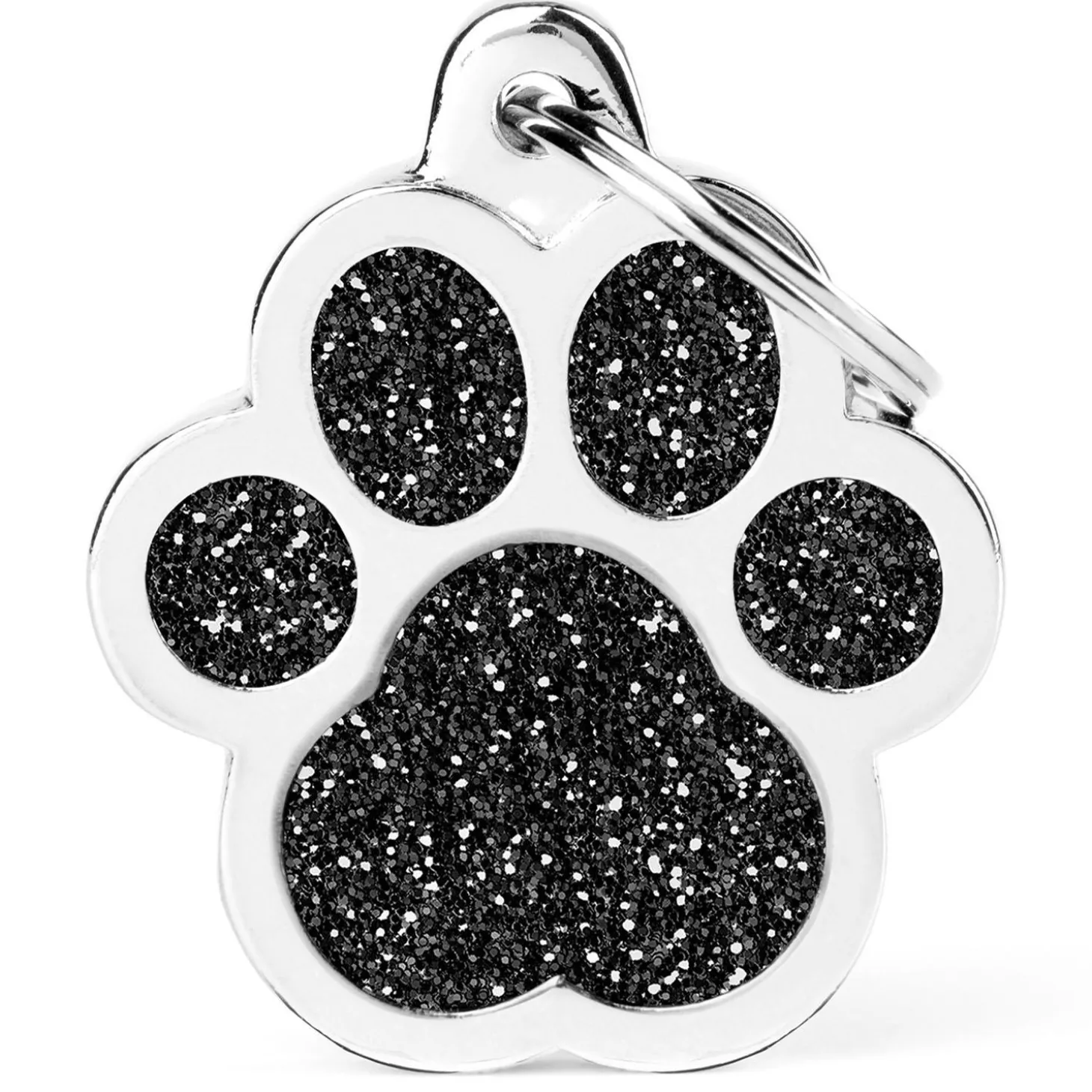 Black Glitter Paw ID Tag
