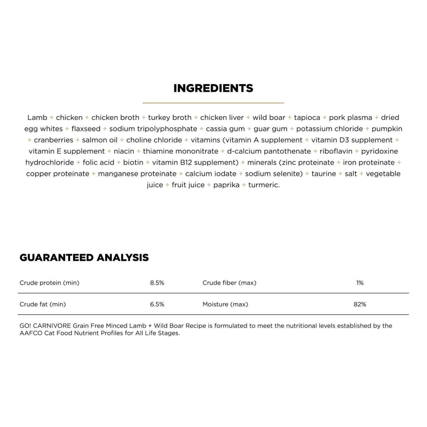 Carnivore Grain-Free Minced Lamb + Wild Boar Recipe Cat Food
