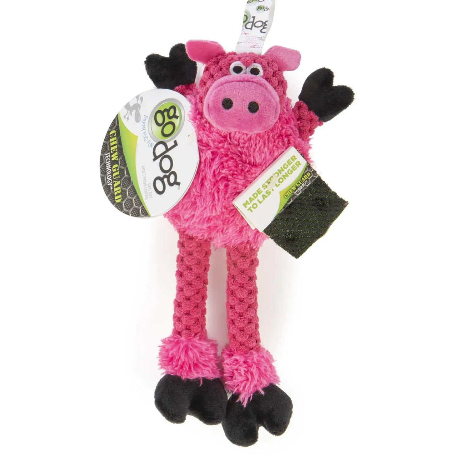 Checkers Skinny Pig with Chew Guard Plush Pink Dog Toy