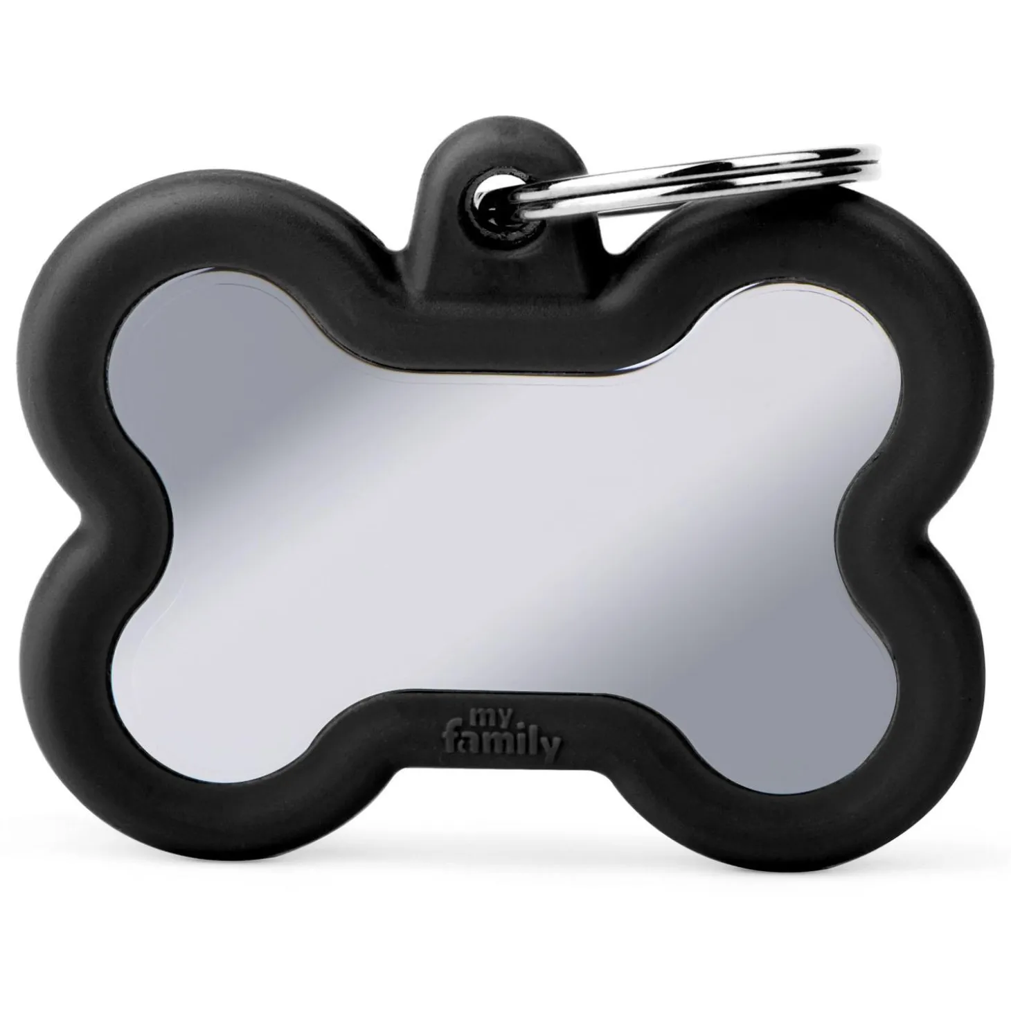 Chrome Bone with Black Rubber ID Tag