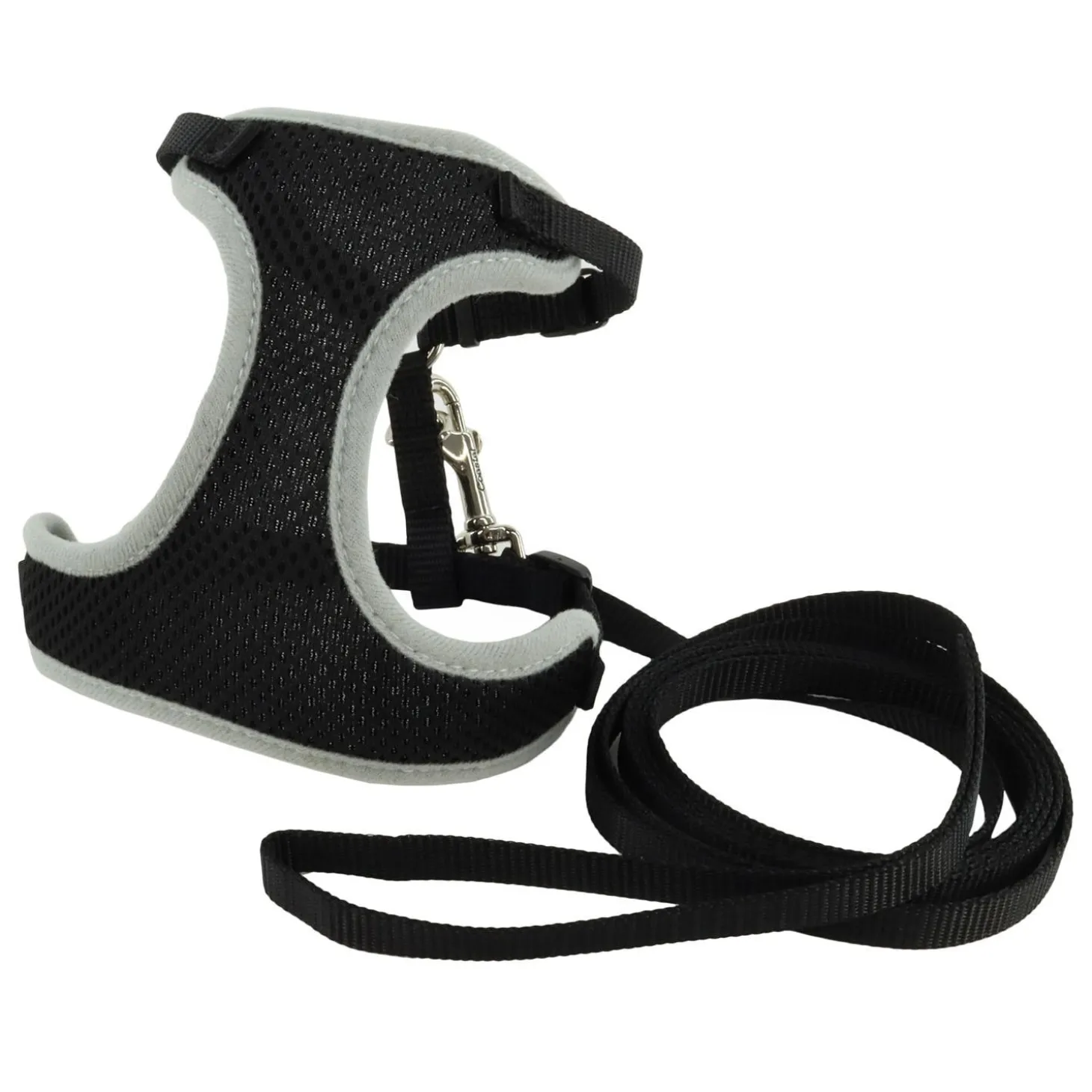 Comfort Soft Adjustable Black Mesh Cat Harness & Leash