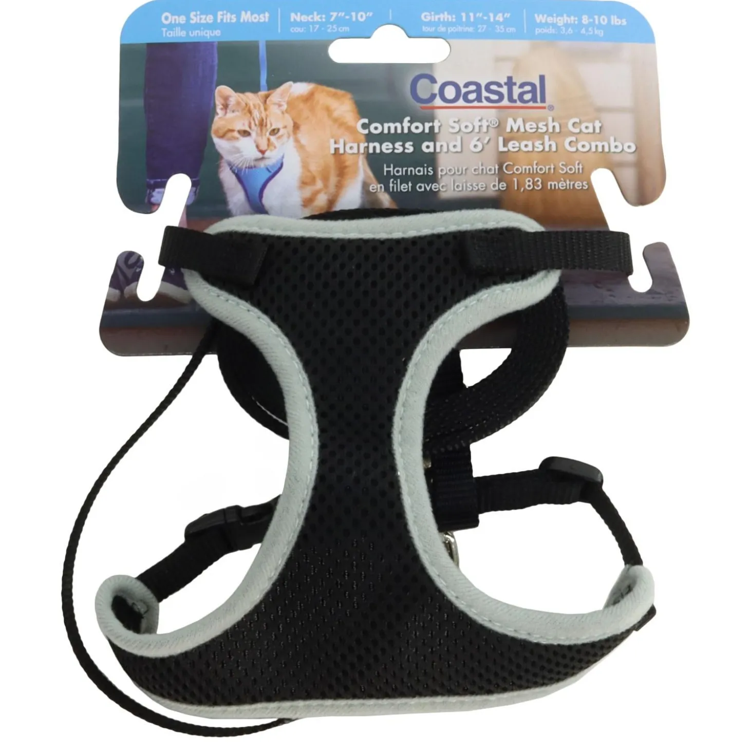 Comfort Soft Adjustable Black Mesh Cat Harness & Leash