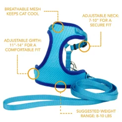 Comfort Soft Adjustable Blue Lagoon Mesh Cat Harness & Leash