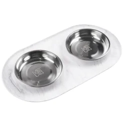 Double Silicone Marble Feeder with Stainless Saucer Shaped Bowls