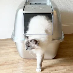 EZ Clean Enclosed Grey Litter Box With Flip Top Odour Door