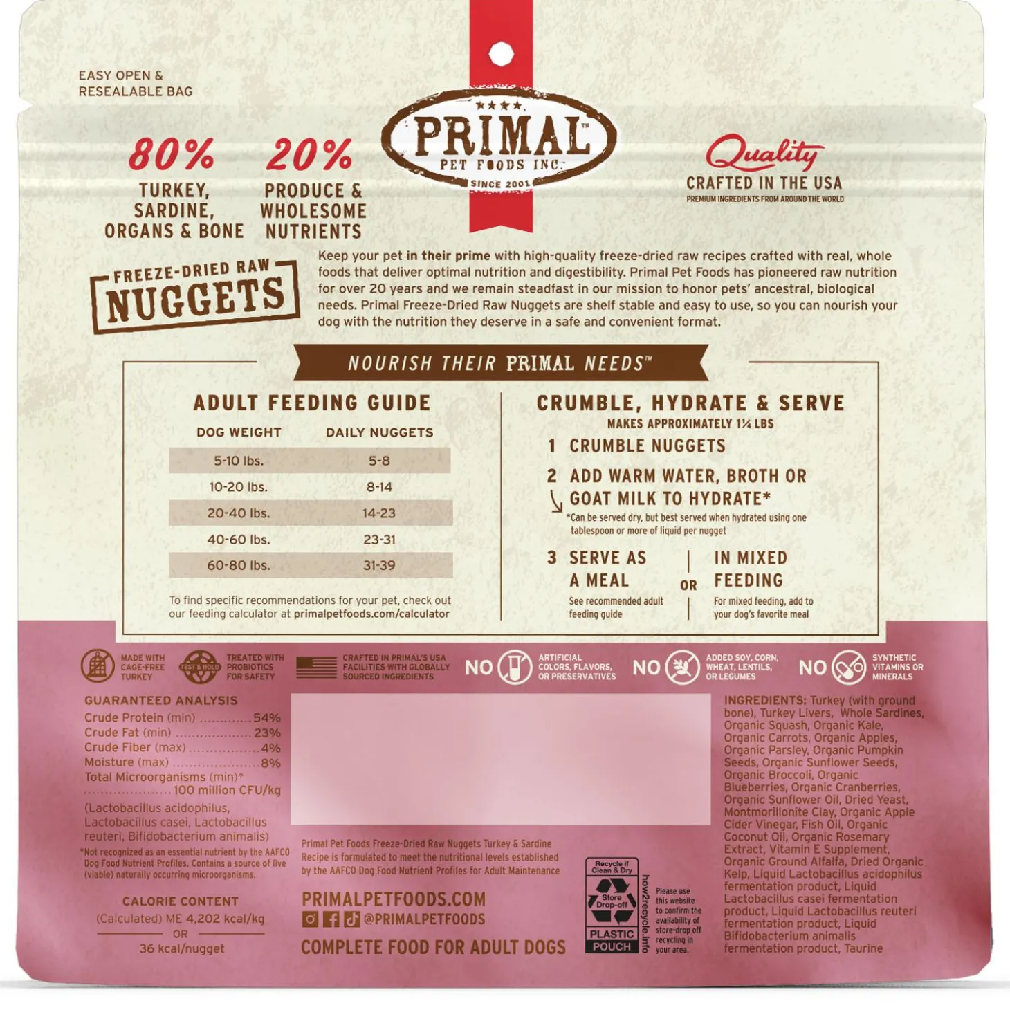 Freeze-Dried Raw Nuggets Turkey & Sardine Recipe Adult Dog Food