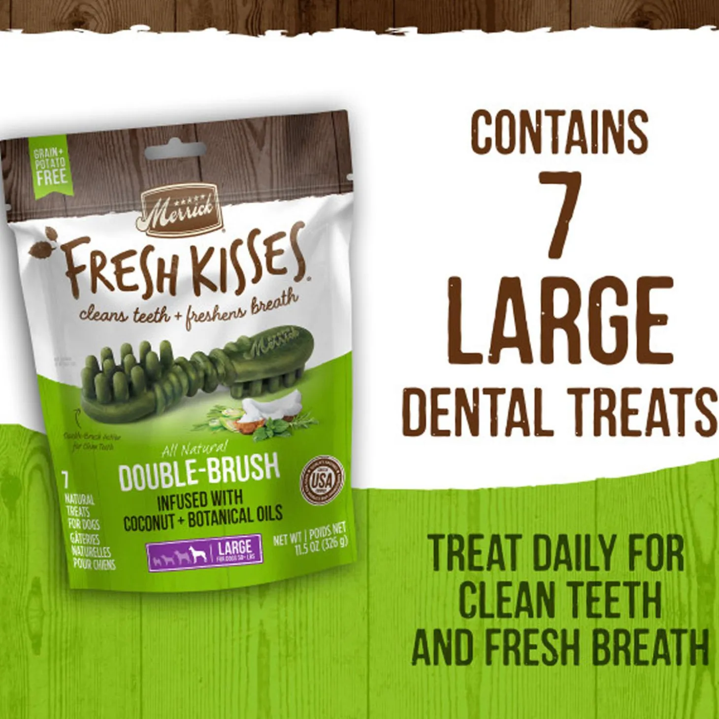 Fresh Kisses Double-Brush Coconut & Botanical Oils Large Breed Dog Treats