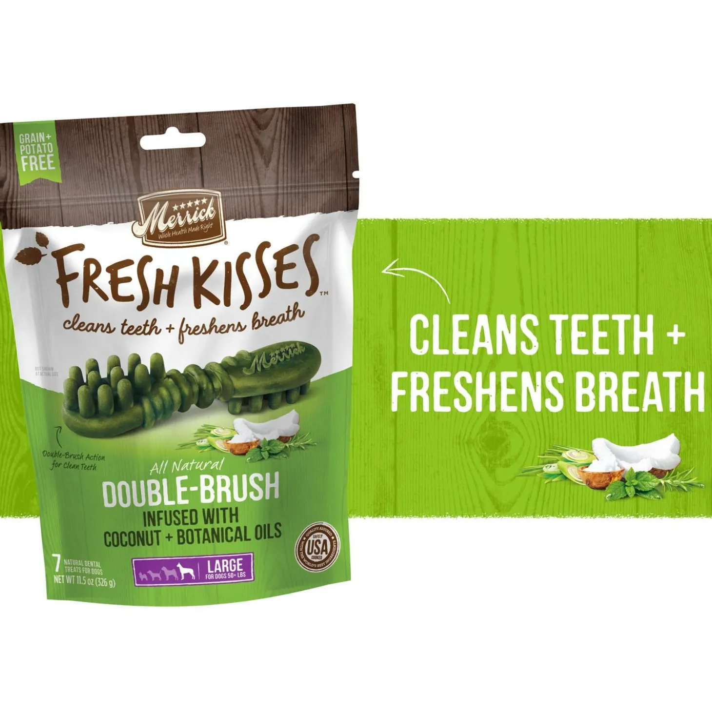 Fresh Kisses Double-Brush Coconut & Botanical Oils Large Breed Dog Treats