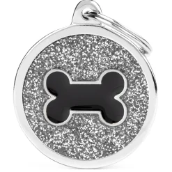 Grey Glitter Bone Circle ID Tag