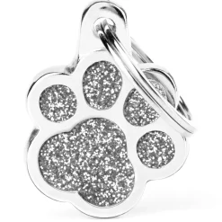 Grey Glitter Paw ID Tag