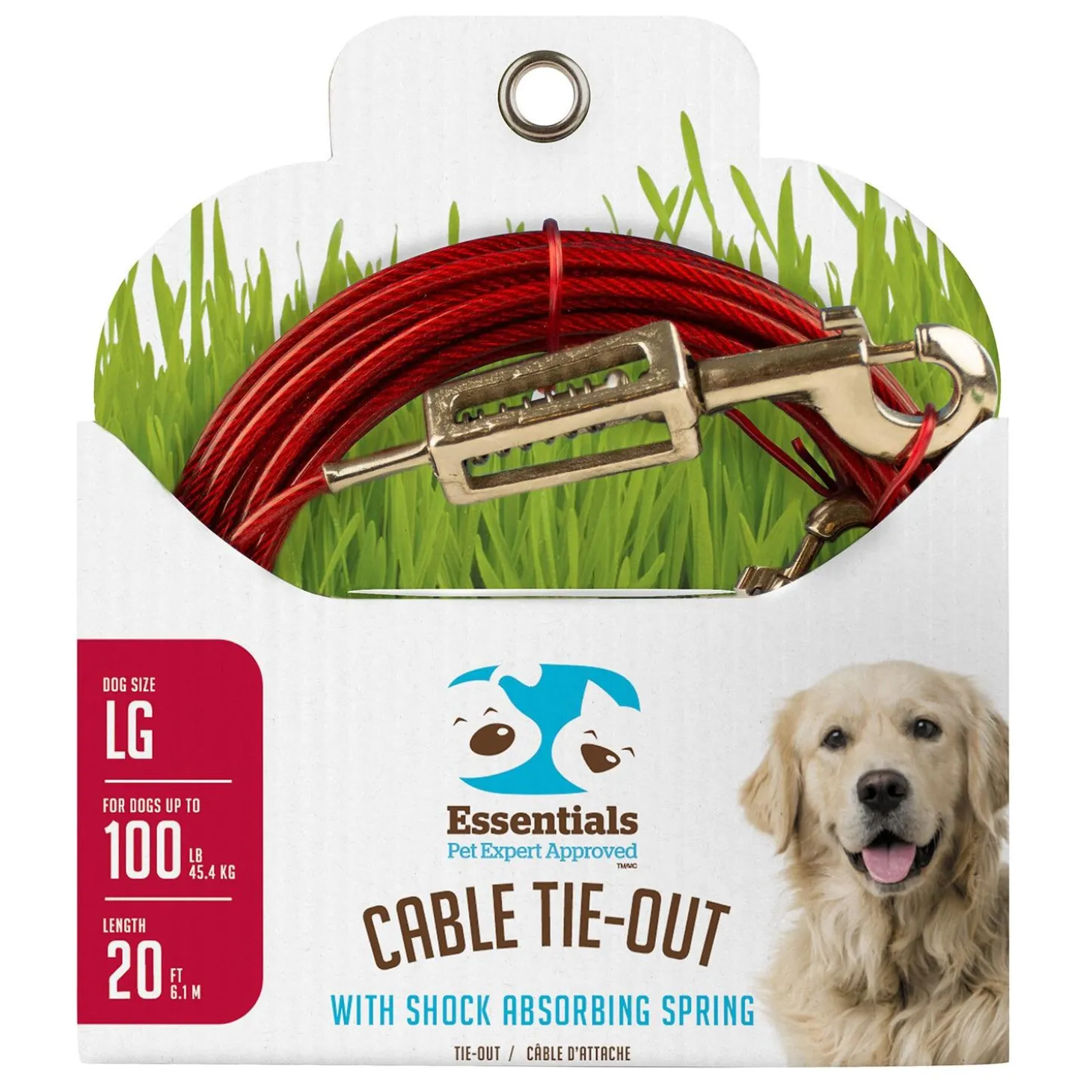 Large Dog Red Cable Tie-Out with Shock Absorbing Spring