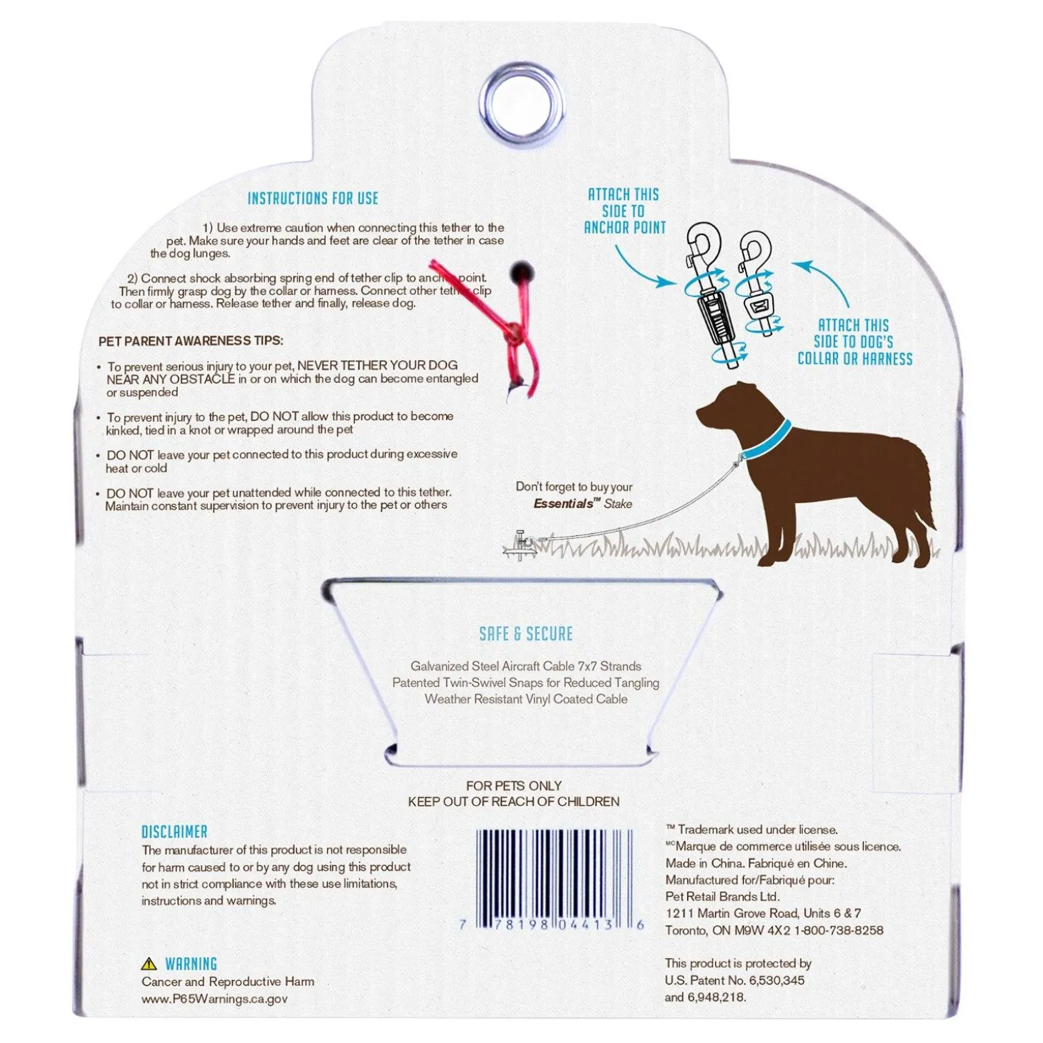 Large Dog Red Cable Tie-Out with Shock Absorbing Spring