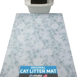 Light Blue Floral Cat Litter Mat