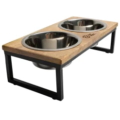 Mango Wood & Metal Dog Feeder