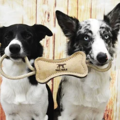 Natural Leather & Wool Bone Tug Dog Toy