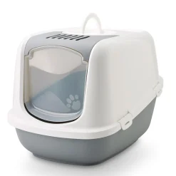 Nestor Grey & White Hooded Litter Box