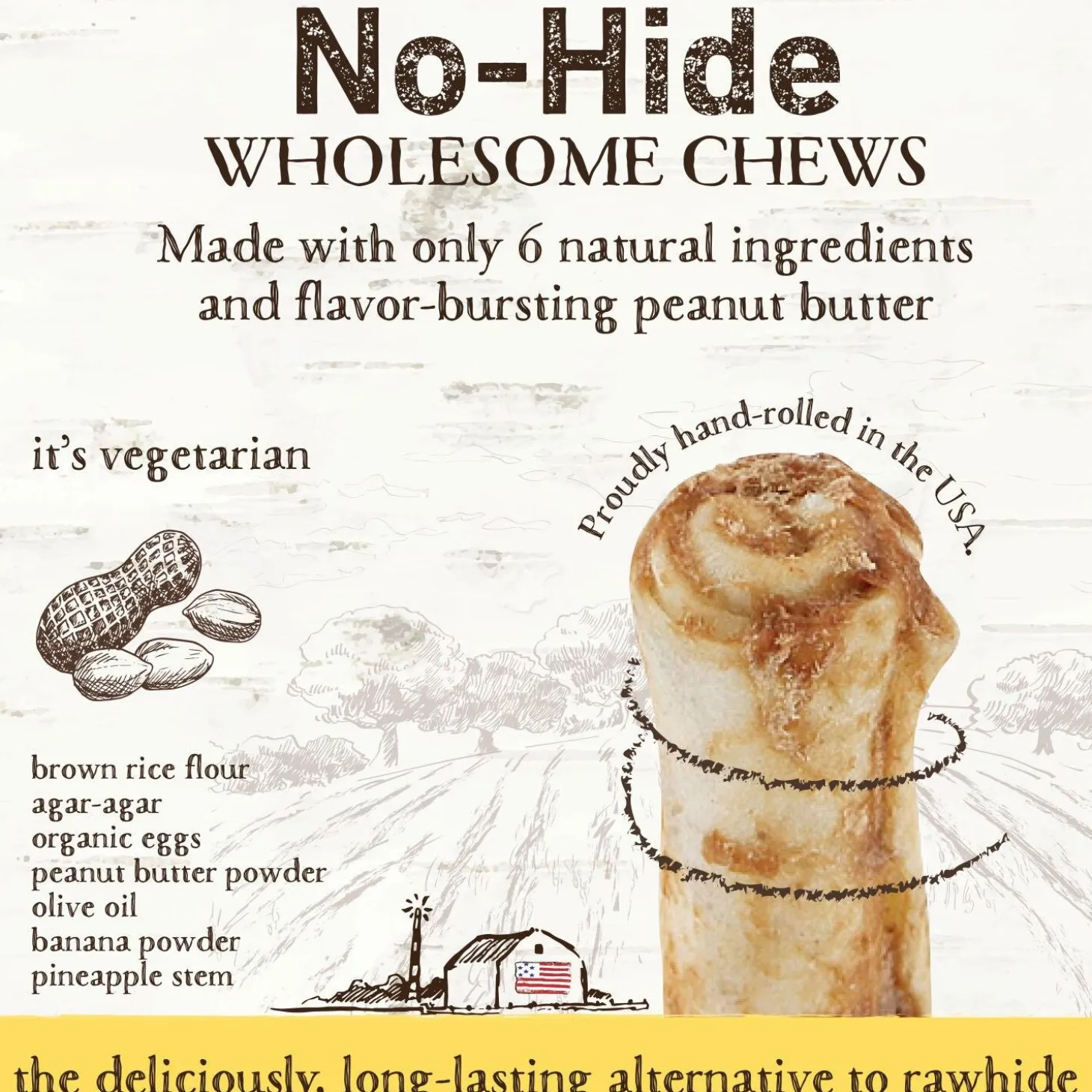 No-Hide Peanut Butter Natural Rawhide Alternative Dog Chews 2 Pack