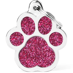 Pink Glitter Paw ID Tag