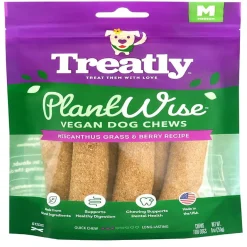 Plant Wise Vegan Chews Miscanthus Grass & Berry Recipe Medium Dog Treats