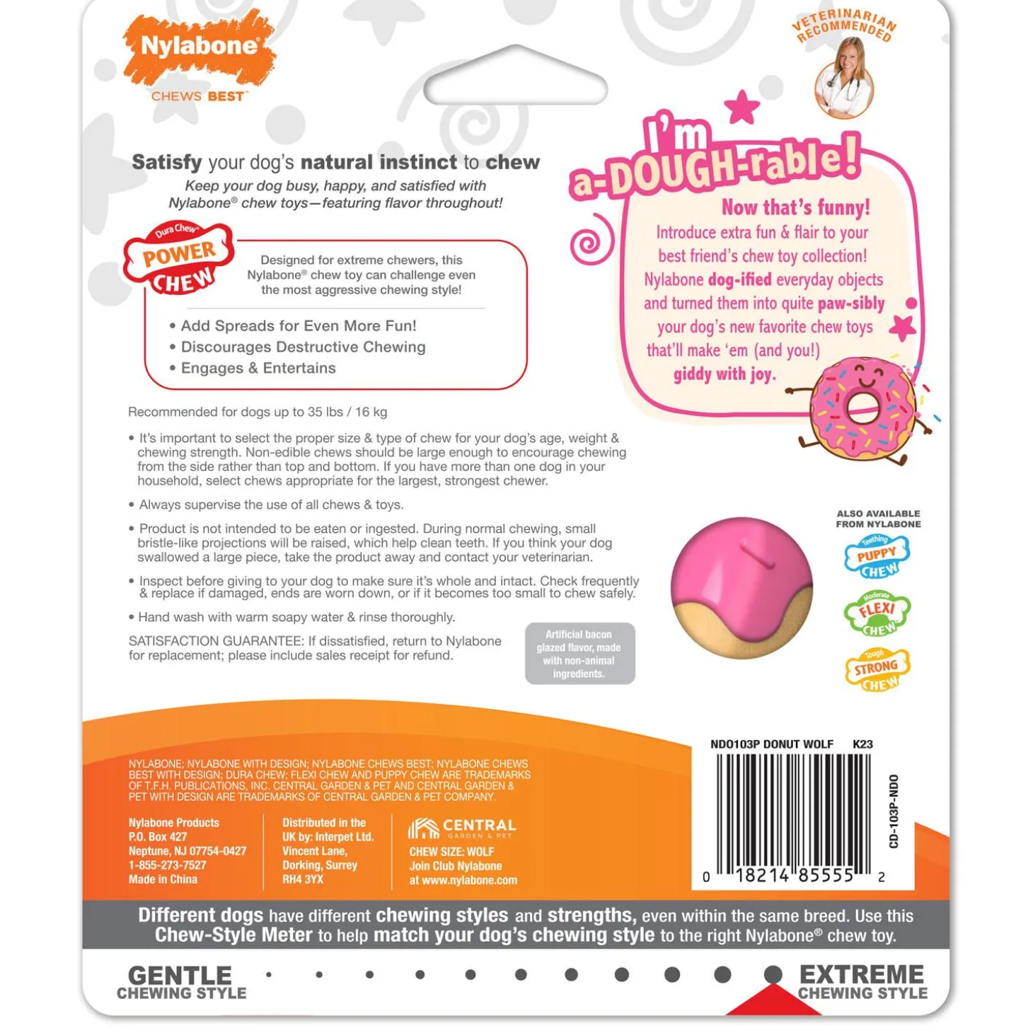 Power Chew Bacon Glazed Flavour Donut Dog Toy