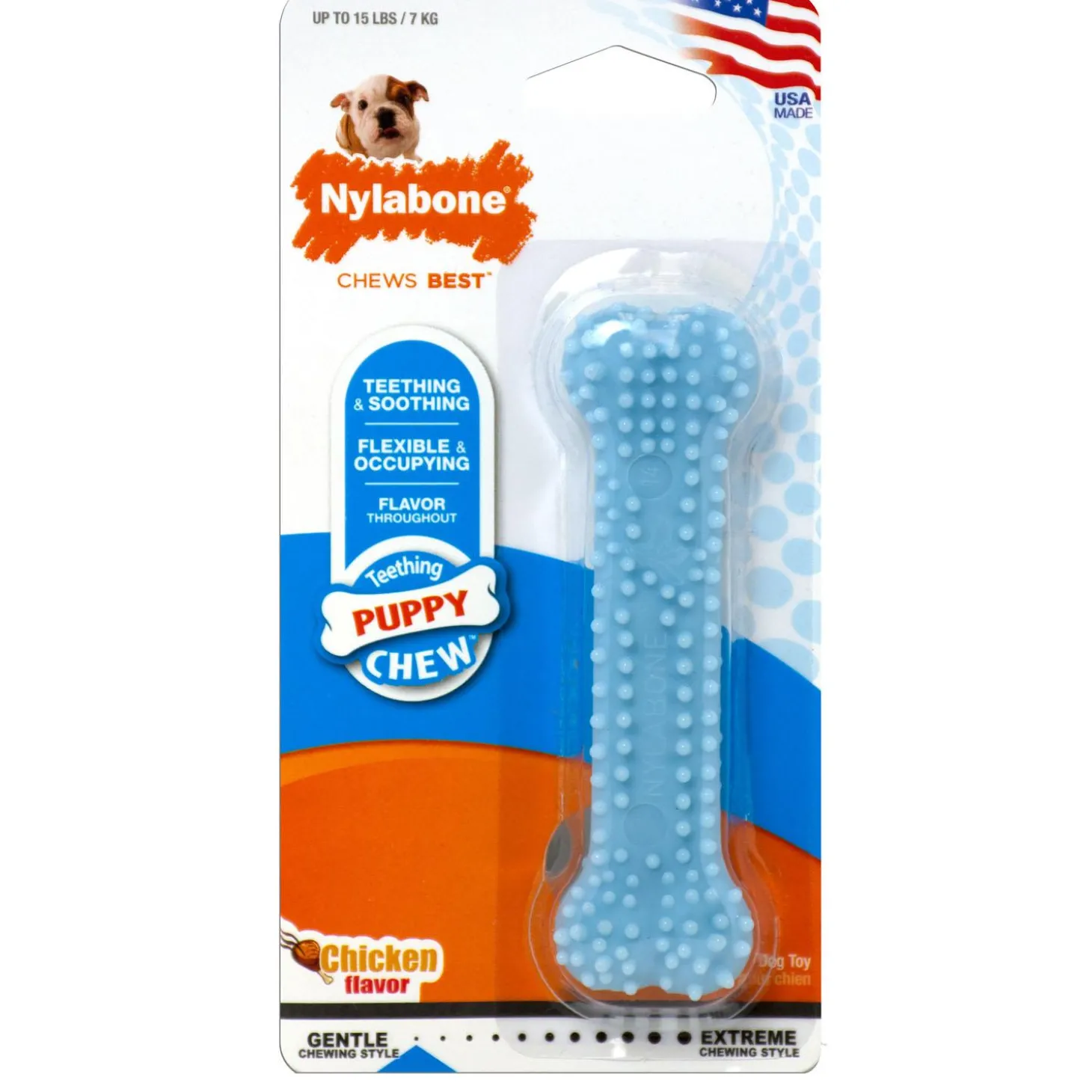 Puppy Chew Chicken Flavour Bone Blue Dog Toy