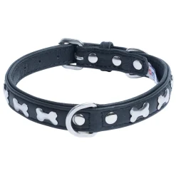 Rotterdam Bones Leather Collar - Black