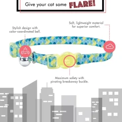 Safe Cat Fashion Adjustable Breakaway Lime Teal Scales Cat Collar