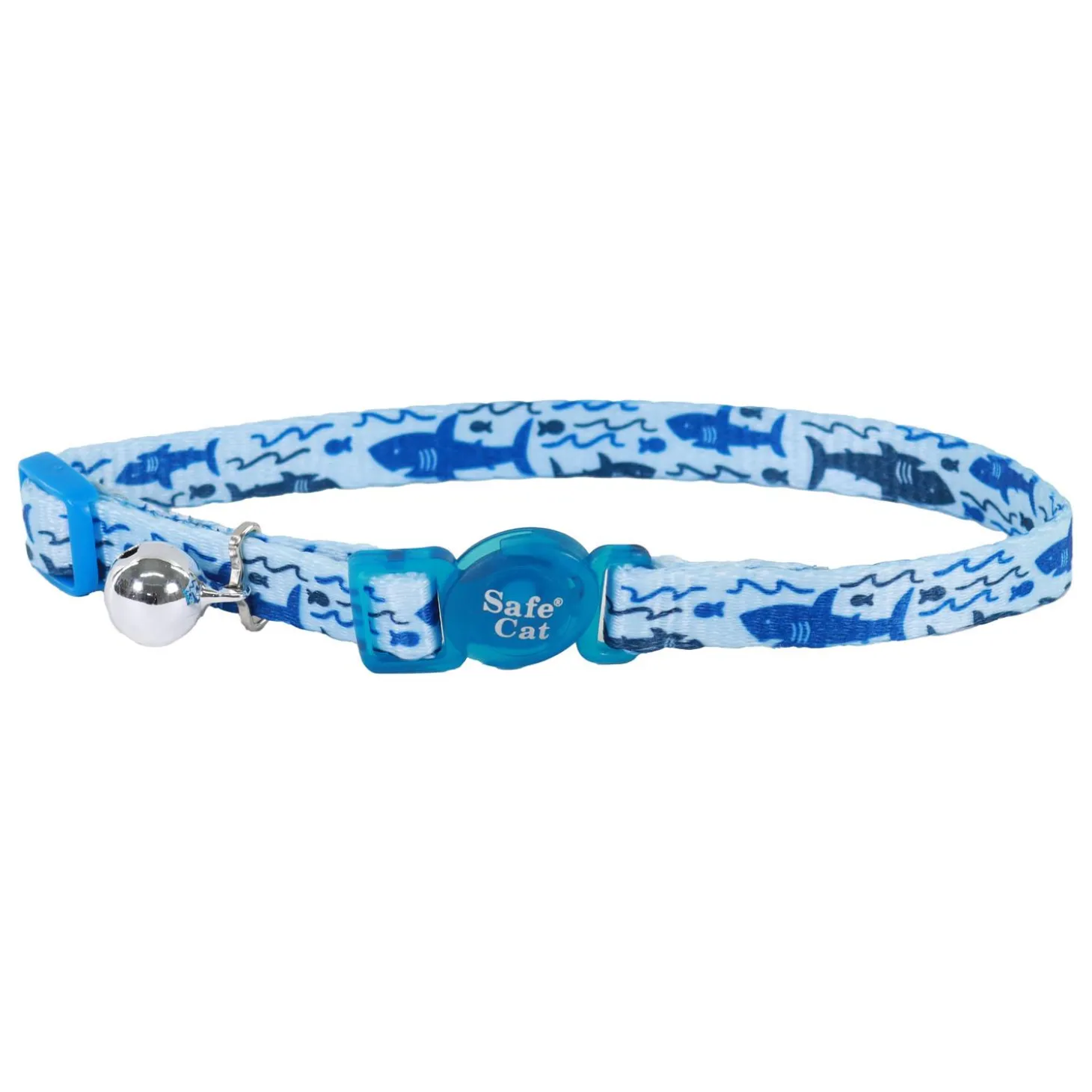 Safe Cat Fashion Blue Shark Adjustable Breakaway Cat Collar