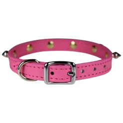 Signature Leather Spiked Pink Dog Collar