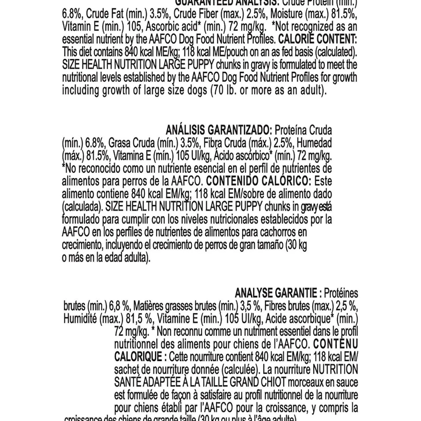 Size Health Nutrition Chunks in Gravy Large Puppy Dog Food
