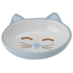 Sleepy Kitty Oval Blue Stoneware Bowl
