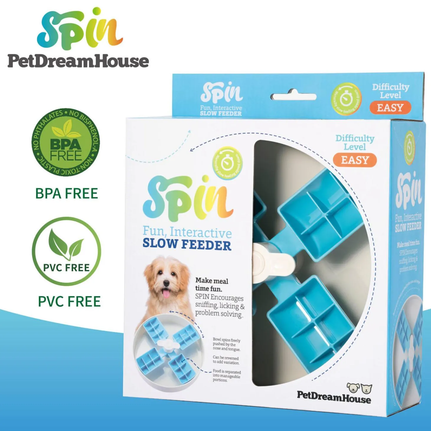 Spin Easy Level Blue Windmill Interactive Slow Feeder