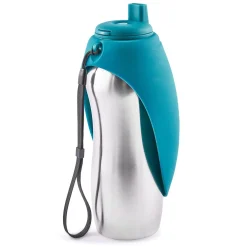 Stainless Steel Travel Water Bottle with Silicone Flip Up Blue Bowl