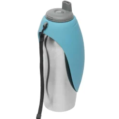 Stainless Steel Travel Water Bottle with Silicone Flip Up Blue Bowl