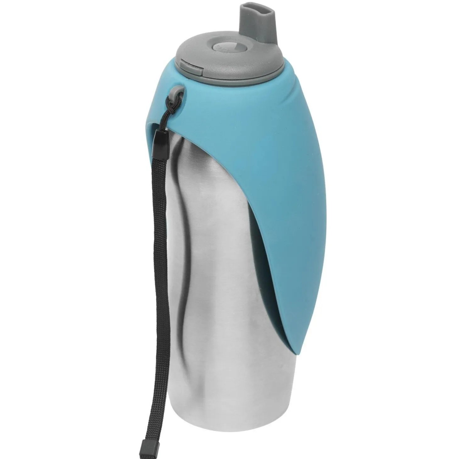 Stainless Steel Travel Water Bottle with Silicone Flip Up Blue Bowl