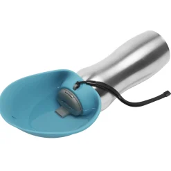 Stainless Steel Travel Water Bottle with Silicone Flip Up Blue Bowl