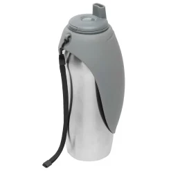 Stainless Steel Travel Water Bottle with Silicone Flip Up Grey Bowl