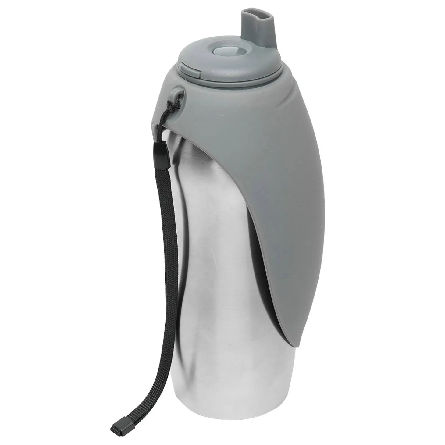 Stainless Steel Travel Water Bottle with Silicone Flip Up Grey Bowl