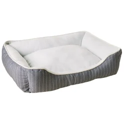 Step-in Rectangular Bed Grey Herringbone Print