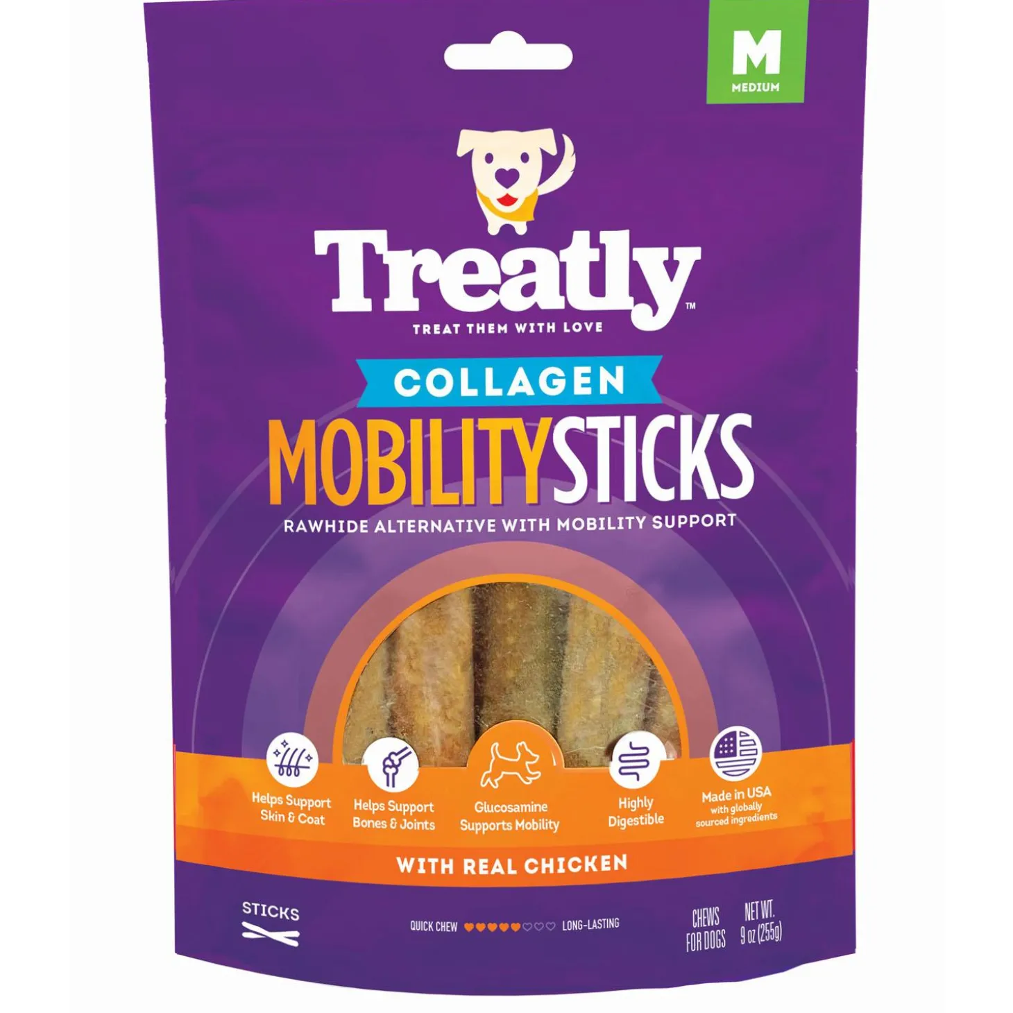 Treatly Collagen Mobility Sticks with Real Chicken Medium Dog Treats