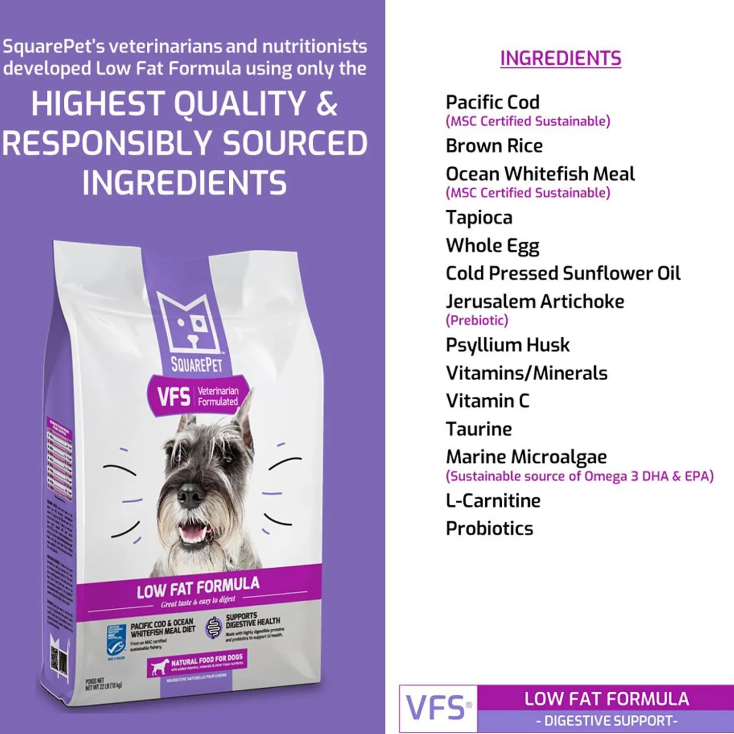 VFS Low Fat Formula Digestive Support Ocean Whitefish Adult Dog Food