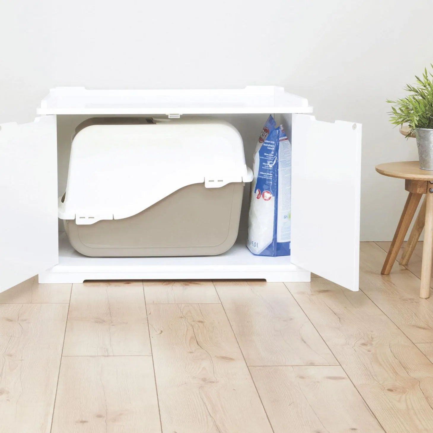 Wooden Extra-Large White Litter Box Enclosure