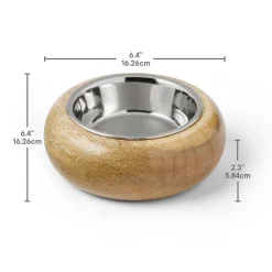 Wooden Holder with Stainless Steel Cat Bowl